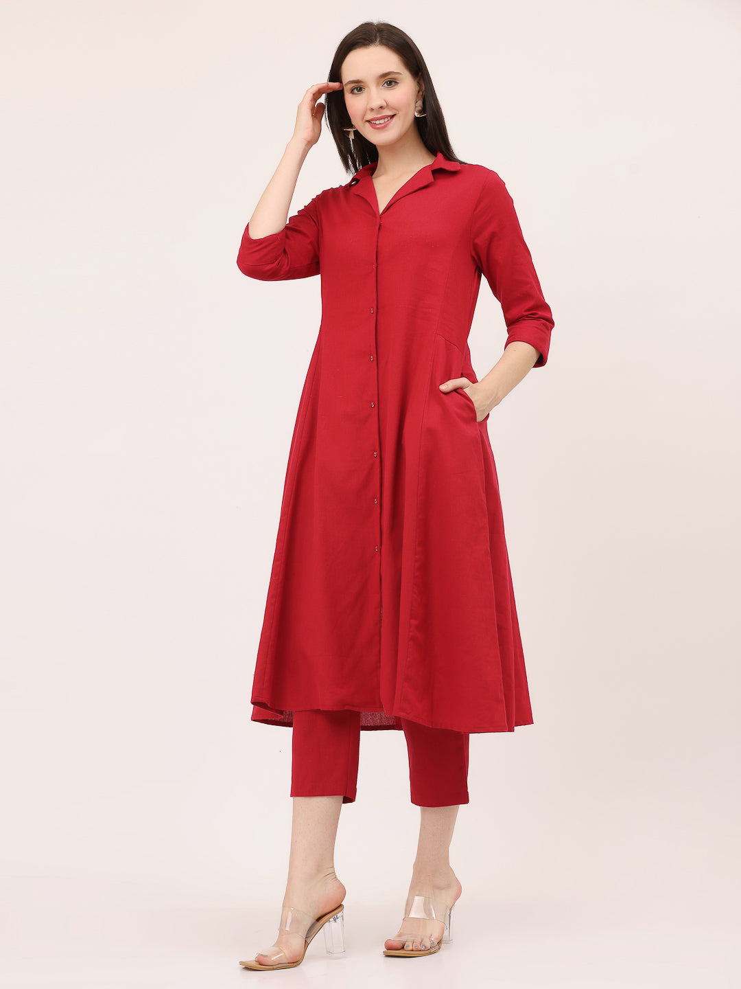 LAPEL COLLARED COORD SET- Maroon