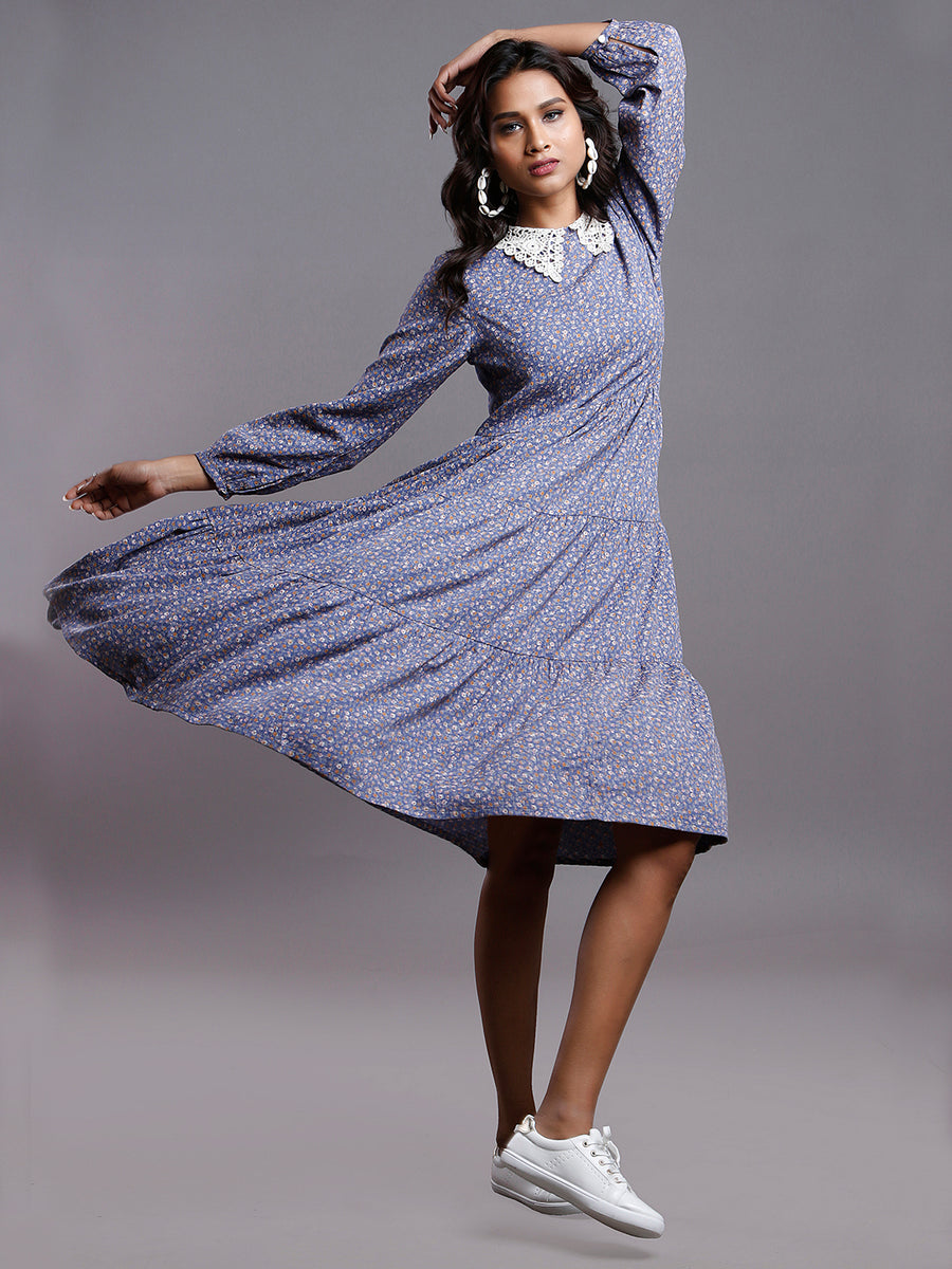BLUE IRIS VINTAGE COLLAR DRESS MOM S