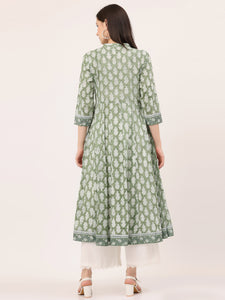 SAGE GREEN HAND CRAFTED MULMUL DRESS