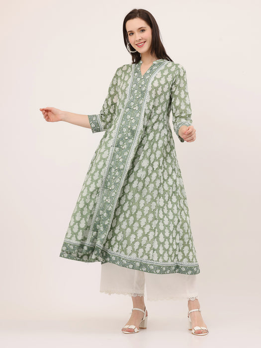 SAGE GREEN HAND CRAFTED MULMUL DRESS