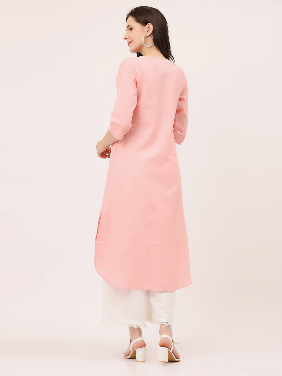 HI-LOW EMBROIDERED KURTA- Crystal Rose