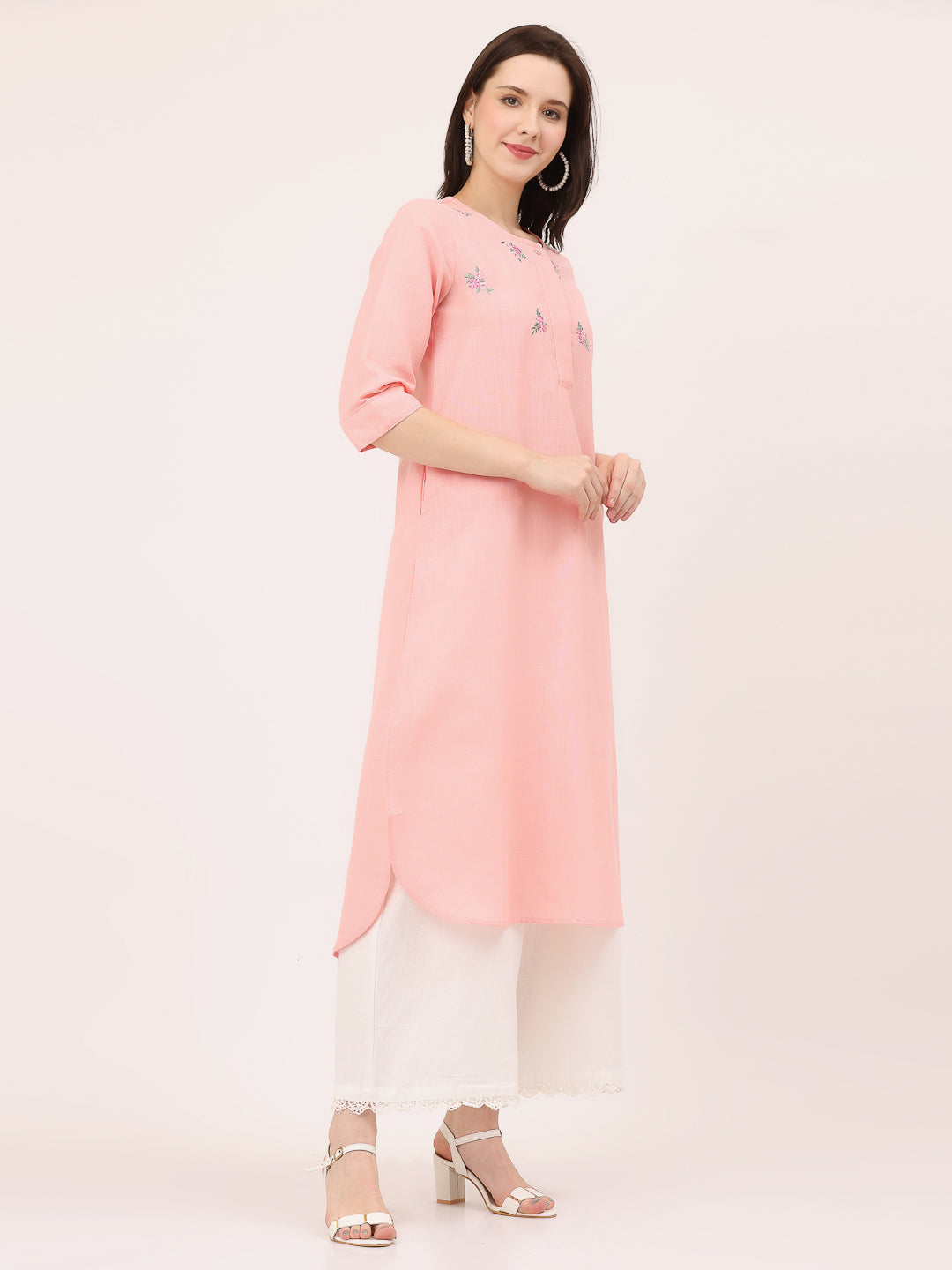 HI-LOW EMBROIDERED KURTA- Crystal Rose