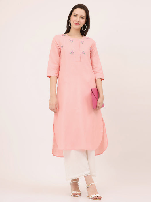 HI-LOW EMBROIDERED KURTA- Crystal Rose