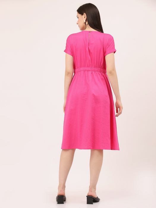 FIT & FLARE ELASTICATED WAIST DRESS-Beetroot Purple