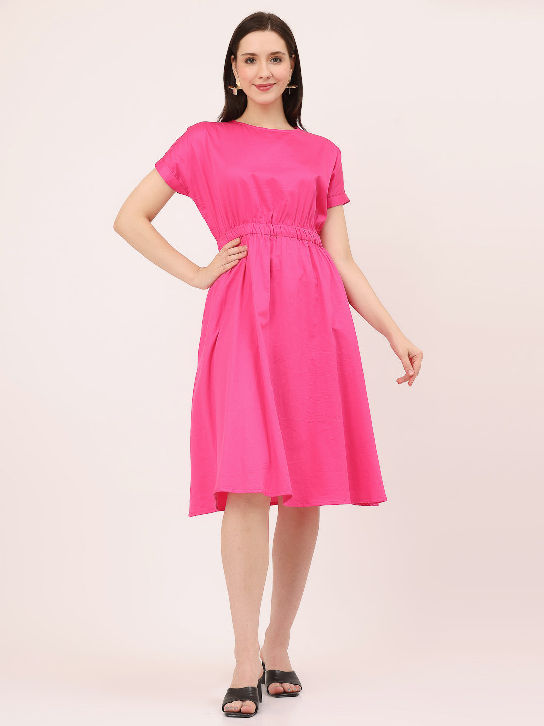 FIT & FLARE ELASTICATED WAIST DRESS-Beetroot Purple