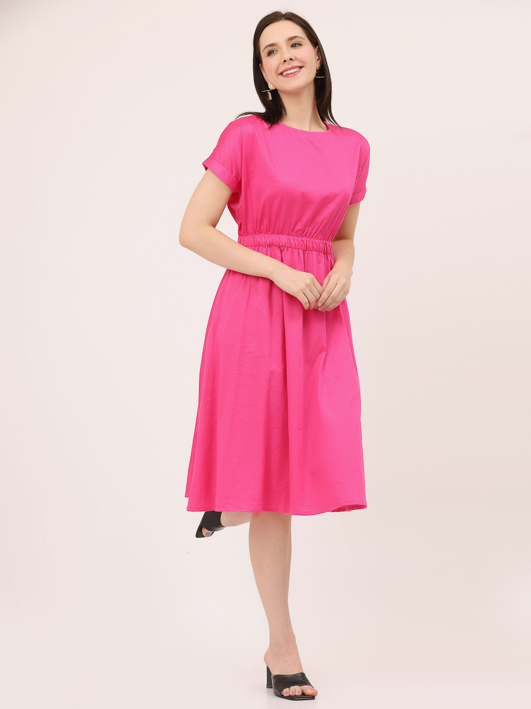 FIT & FLARE ELASTICATED WAIST DRESS-Beetroot Purple