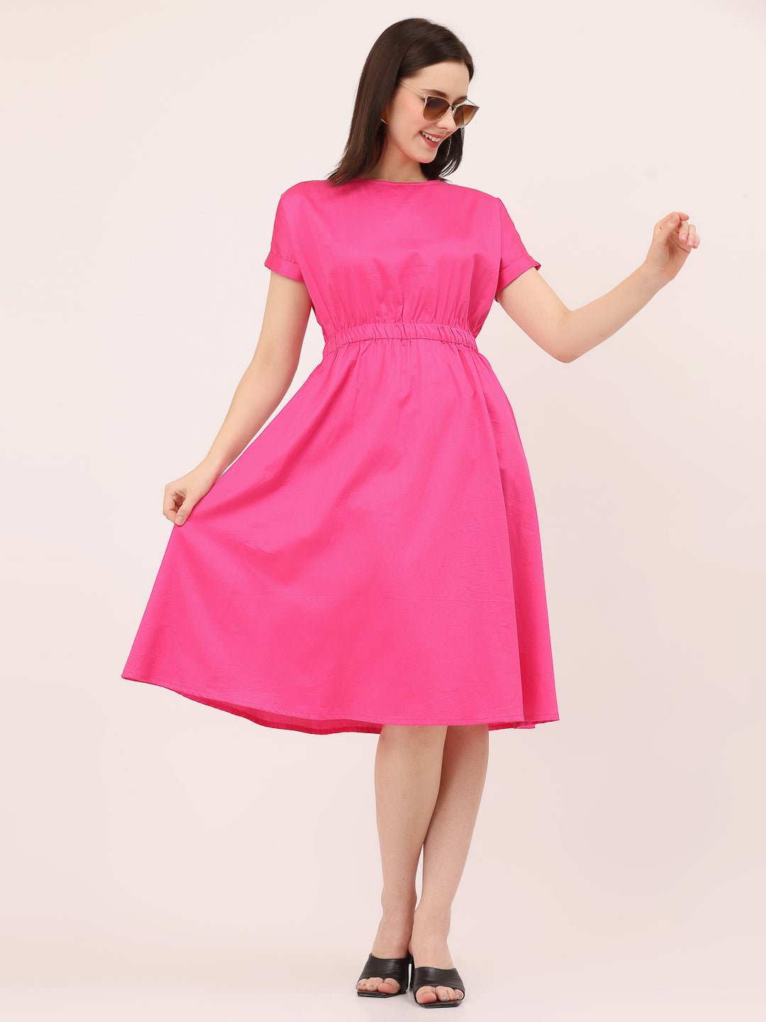 FIT & FLARE ELASTICATED WAIST DRESS-Beetroot Purple