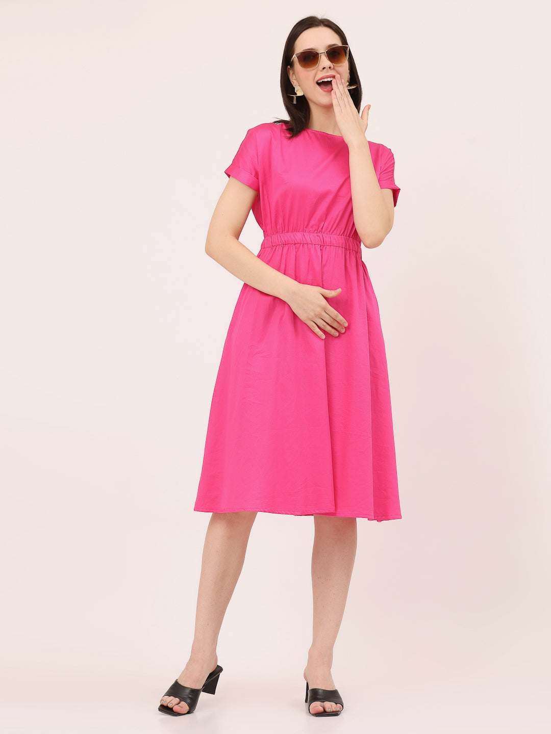 FIT & FLARE ELASTICATED WAIST DRESS-Beetroot Purple