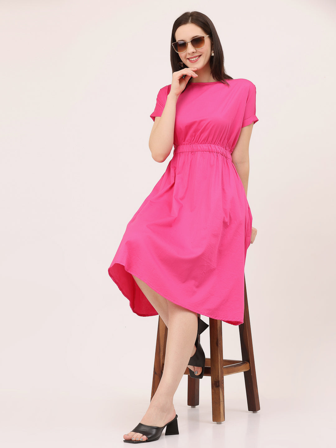 FIT & FLARE ELASTICATED WAIST DRESS-Beetroot Purple