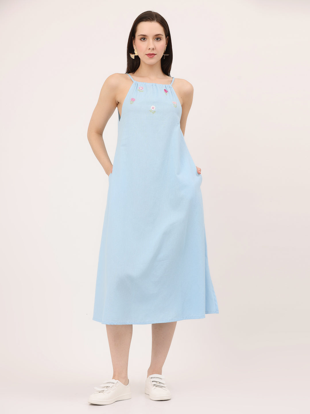 HALTER EMBROIDERED DRESS- Summer Song