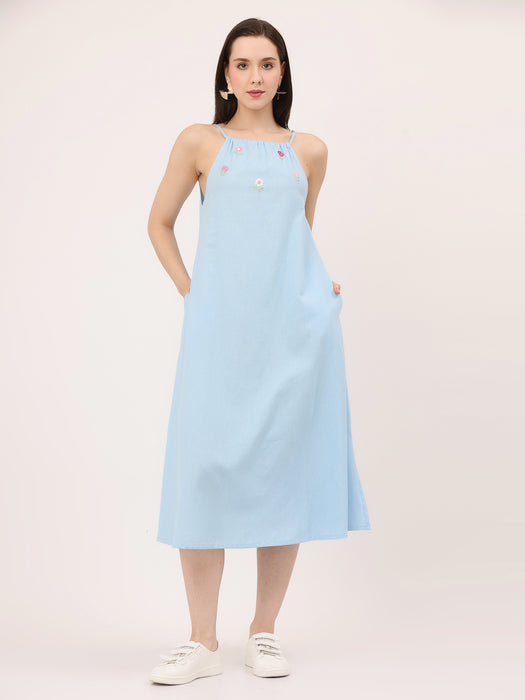 HALTER EMBROIDERED DRESS- Summer Song