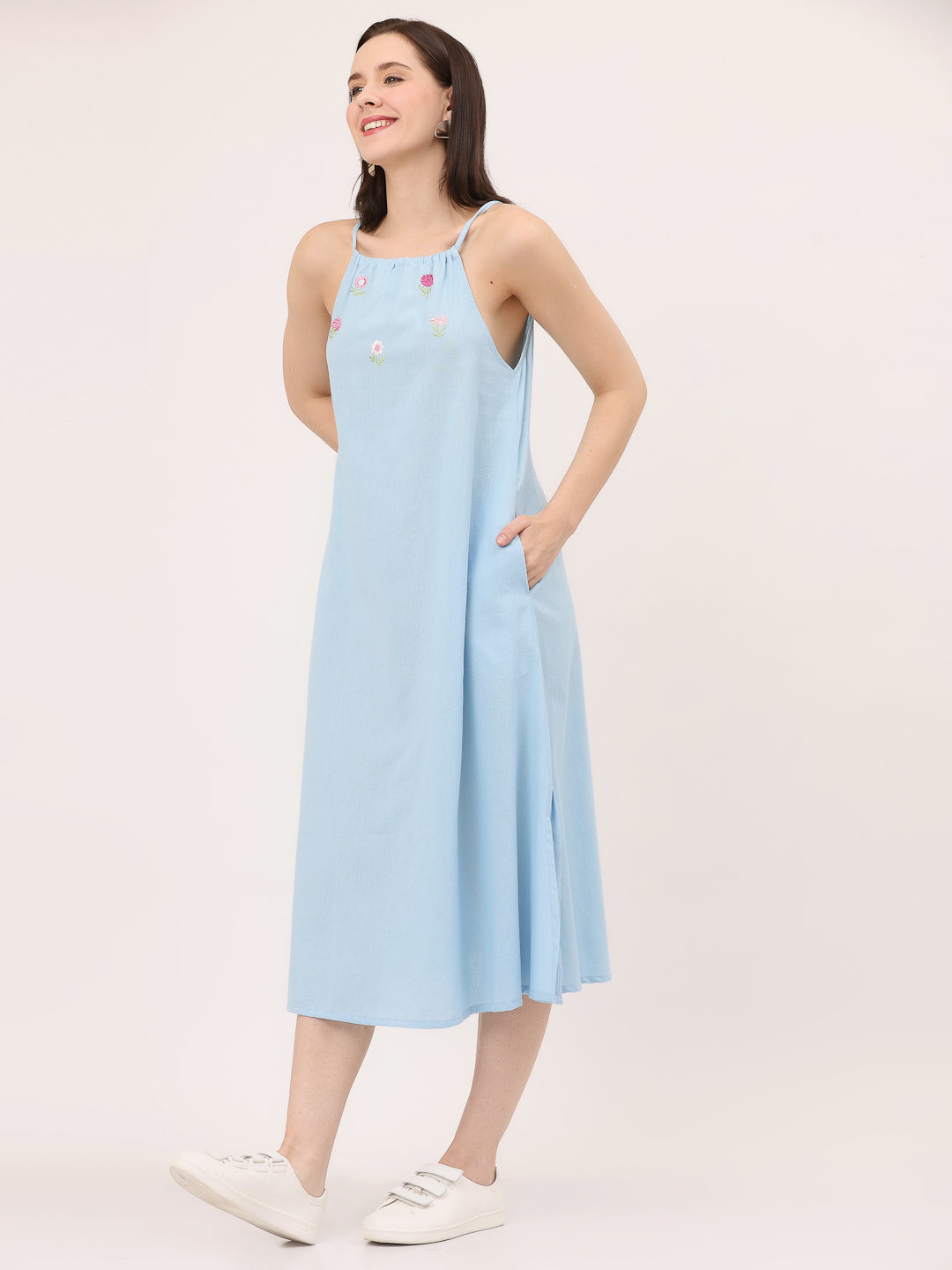 HALTER EMBROIDERED DRESS- Summer Song