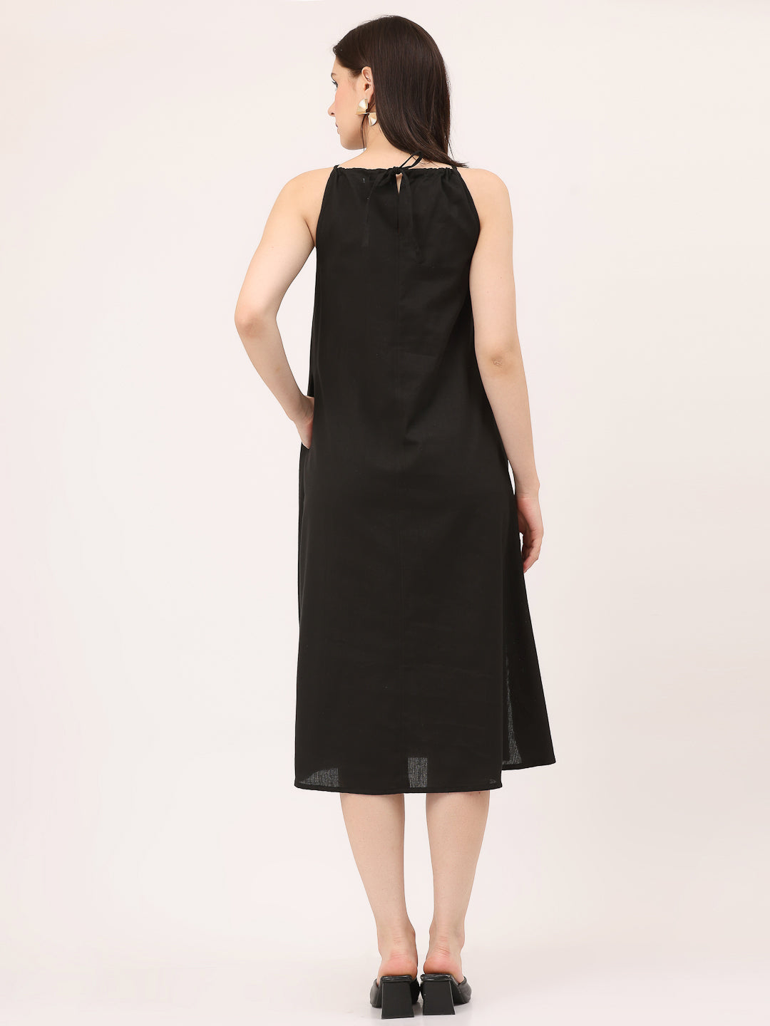 HALTER EMBROIDERED DRESS- Black