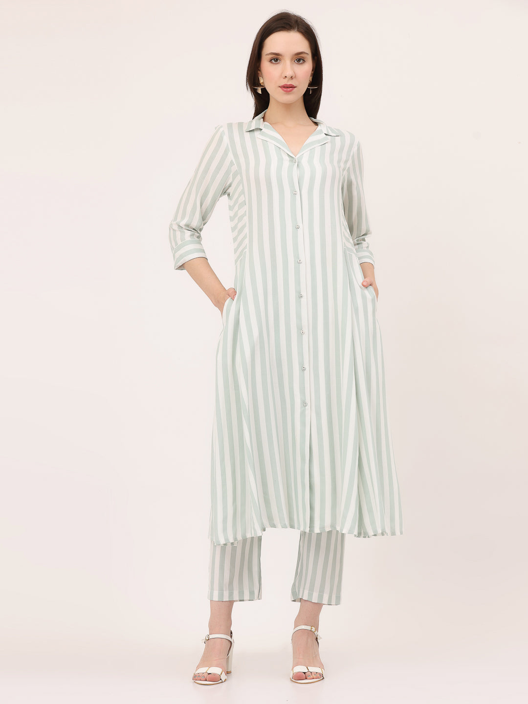 LAPEL COLLARED COORD SET- Stripes