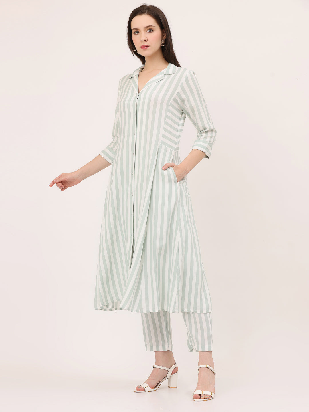 LAPEL COLLARED COORD SET- Stripes