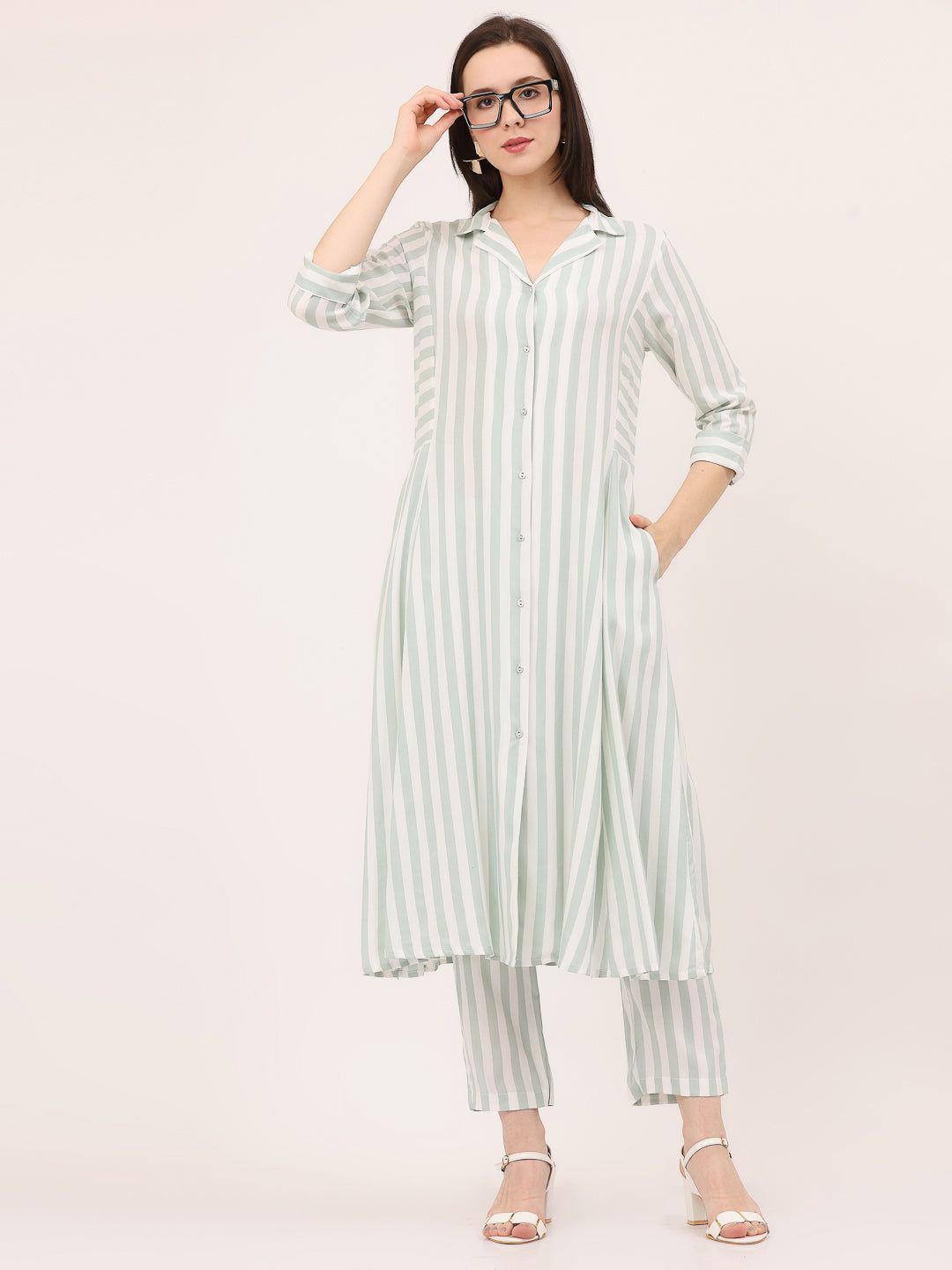 LAPEL COLLARED COORD SET- Stripes