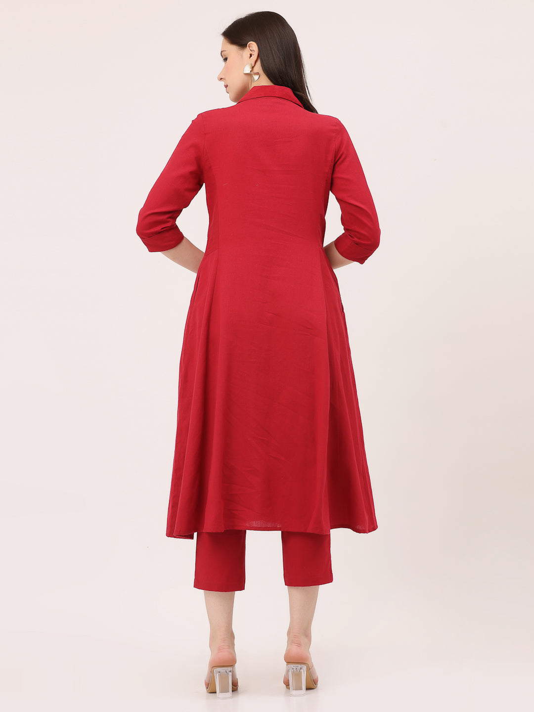 LAPEL COLLARED COORD SET- Maroon