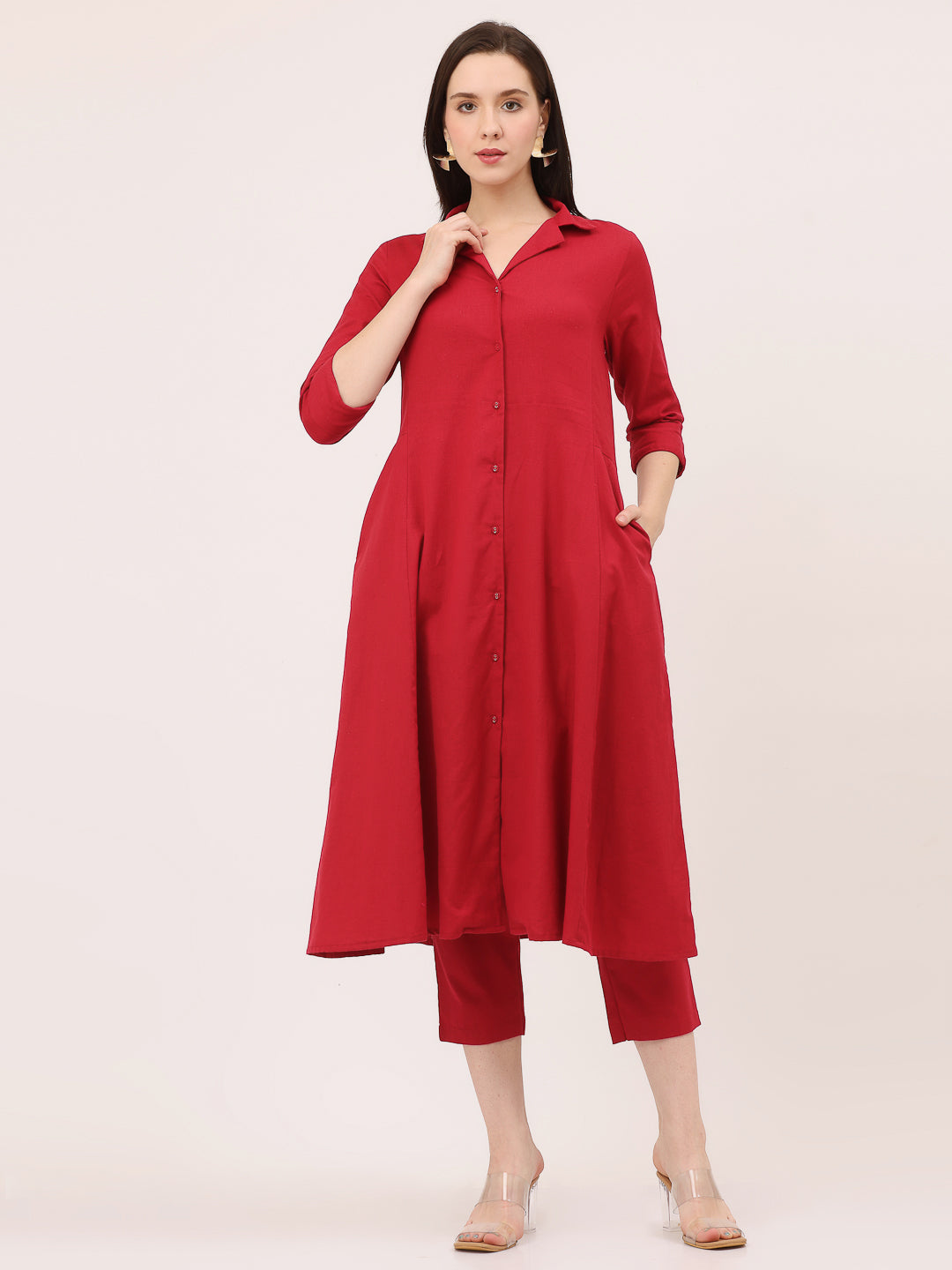 LAPEL COLLARED COORD SET- Maroon