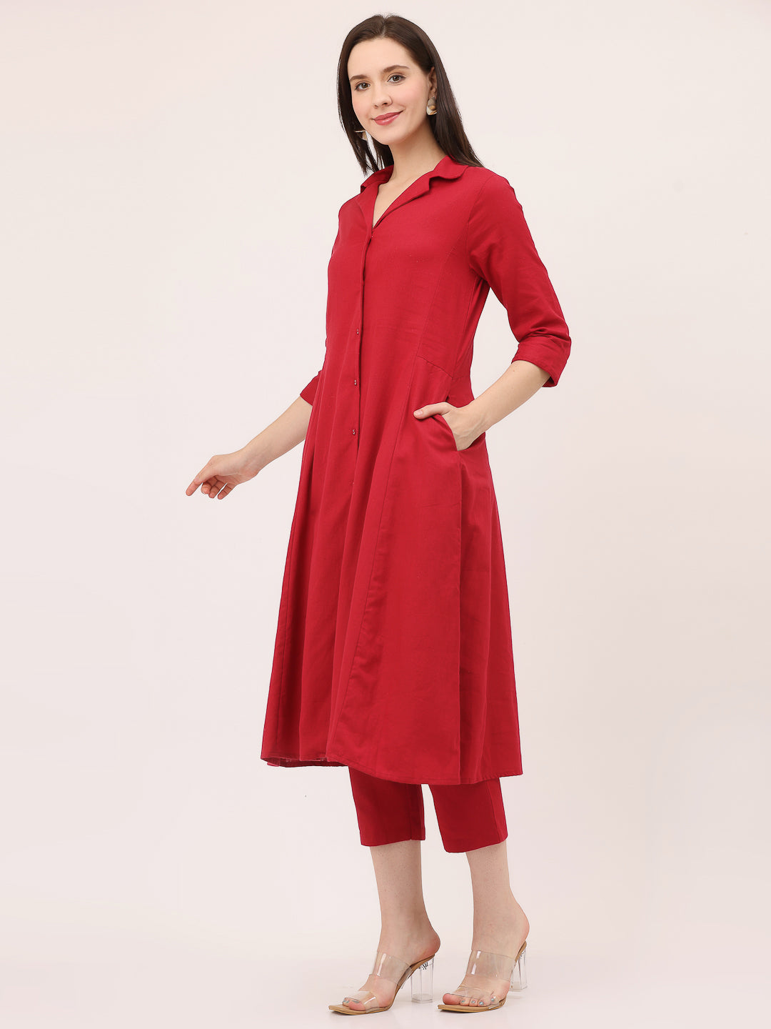 LAPEL COLLARED COORD SET- Maroon