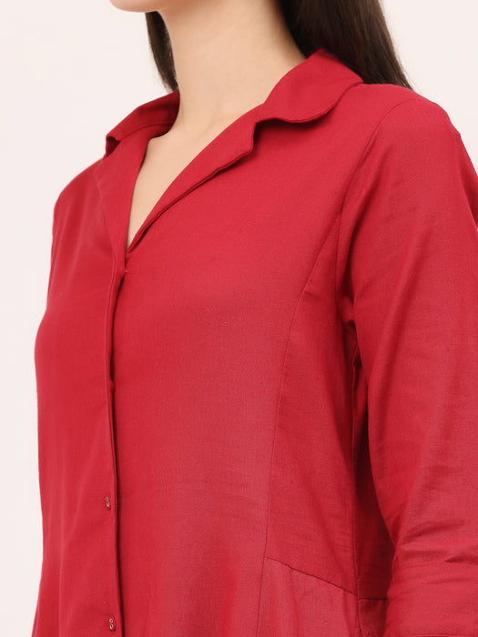 LAPEL COLLARED COORD SET- Maroon
