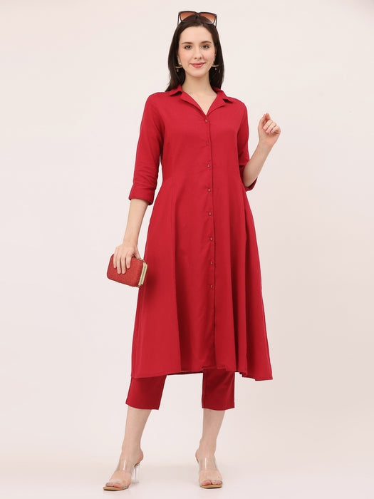 LAPEL COLLARED COORD SET- Maroon
