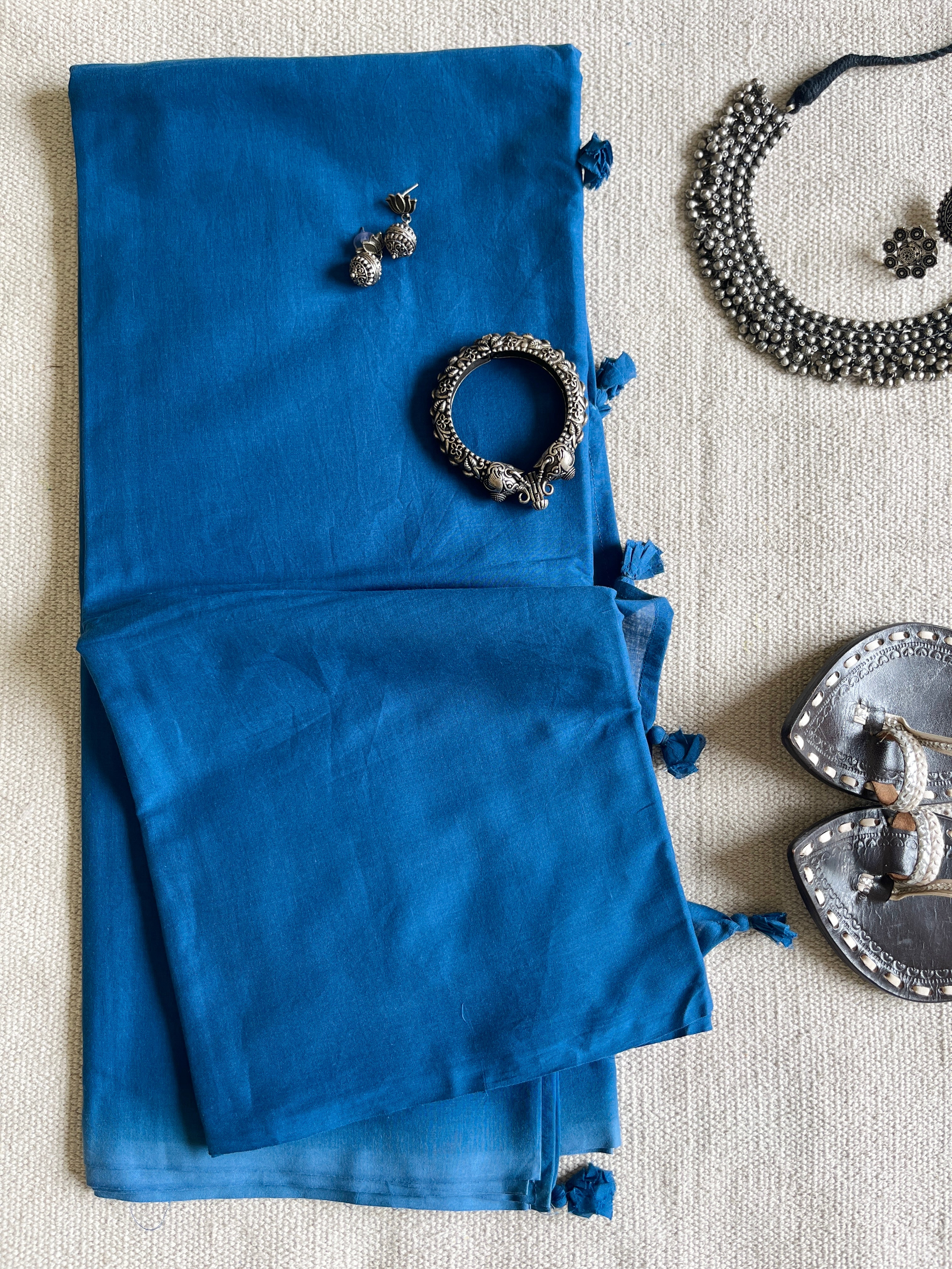 BLUE COTTON MULMUL/ VOILE SAREE (without blouse)