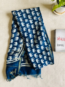 "HAATHI-CHAAP" CHANDERI SILK INDIGO DUPATTA