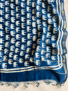 "HAATHI-CHAAP" CHANDERI SILK INDIGO DUPATTA