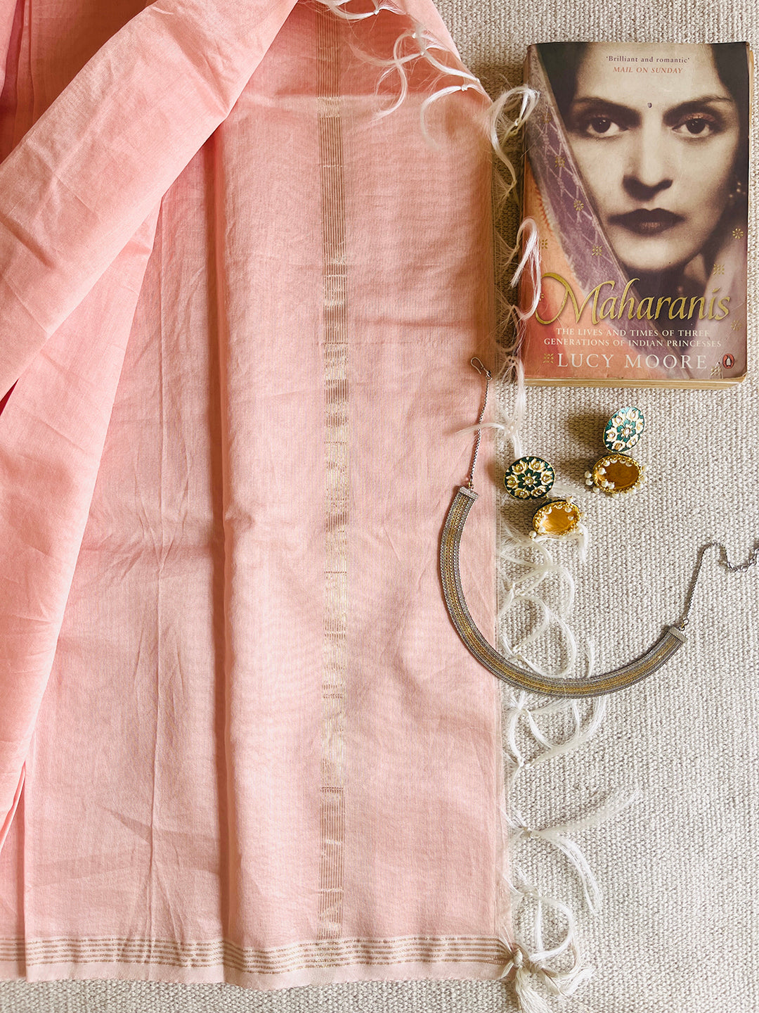 CHANDERI CROSS-YARN-DYED DUPATTA-PASTEL PEACH