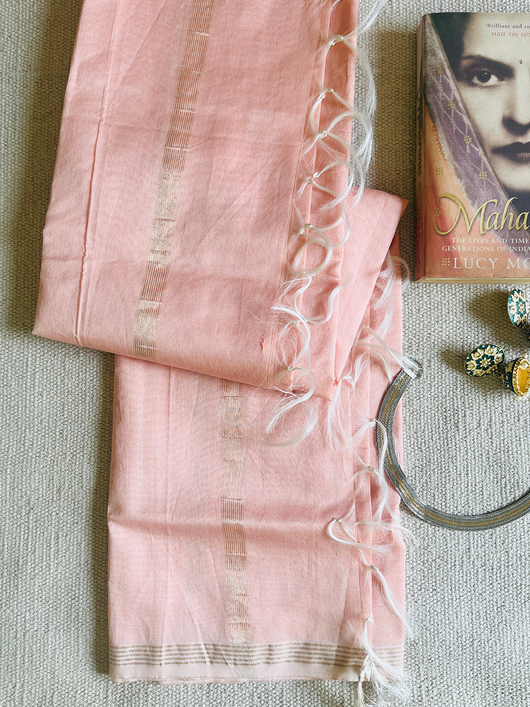 CHANDERI CROSS-YARN-DYED DUPATTA-PASTEL PEACH