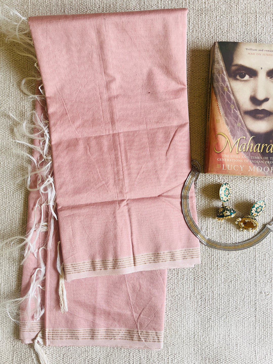 CHANDERI CROSS-YARN-DYED DUPATTA-MUTED PEACH