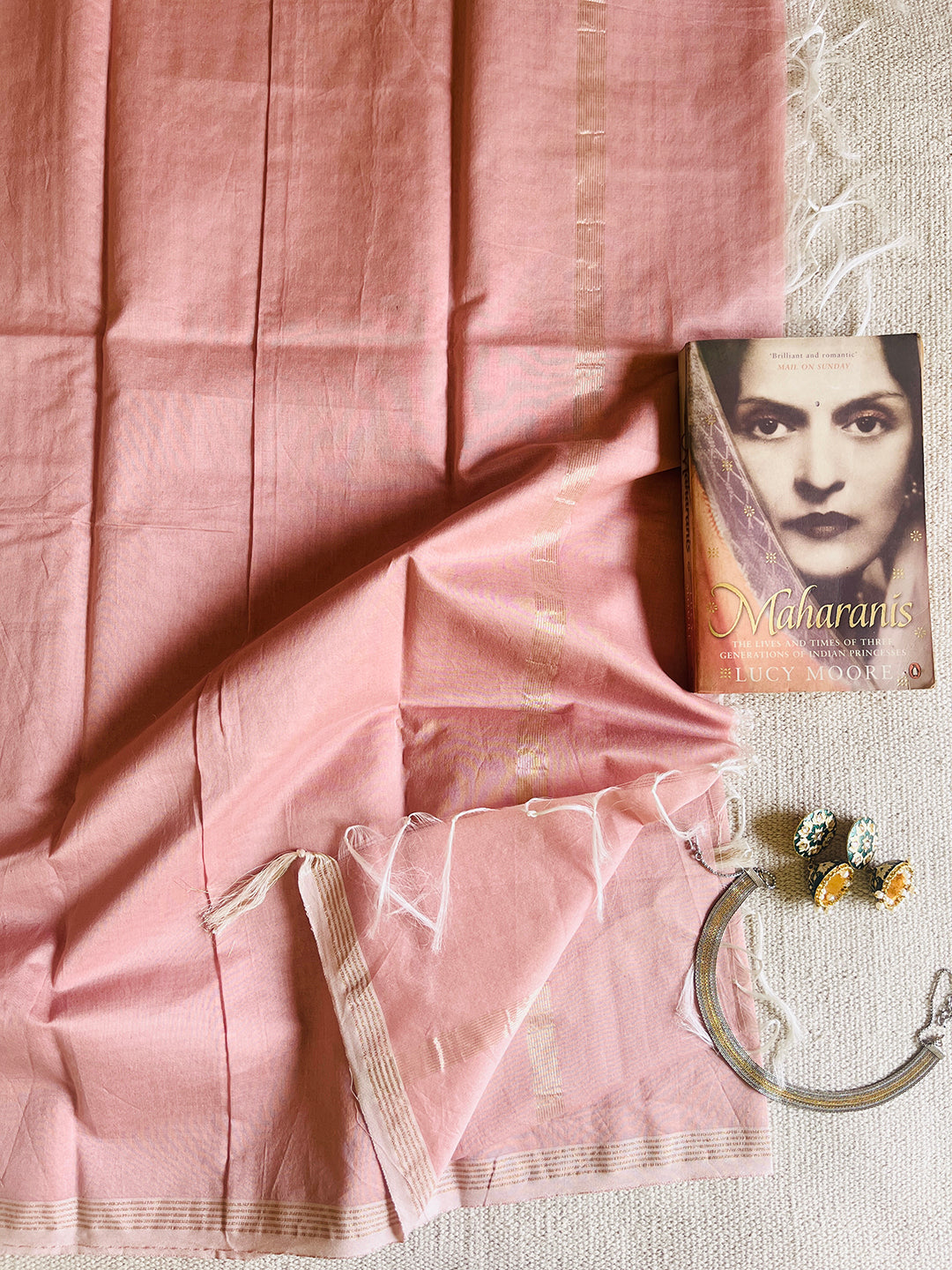 CHANDERI CROSS-YARN-DYED DUPATTA-MUTED PEACH