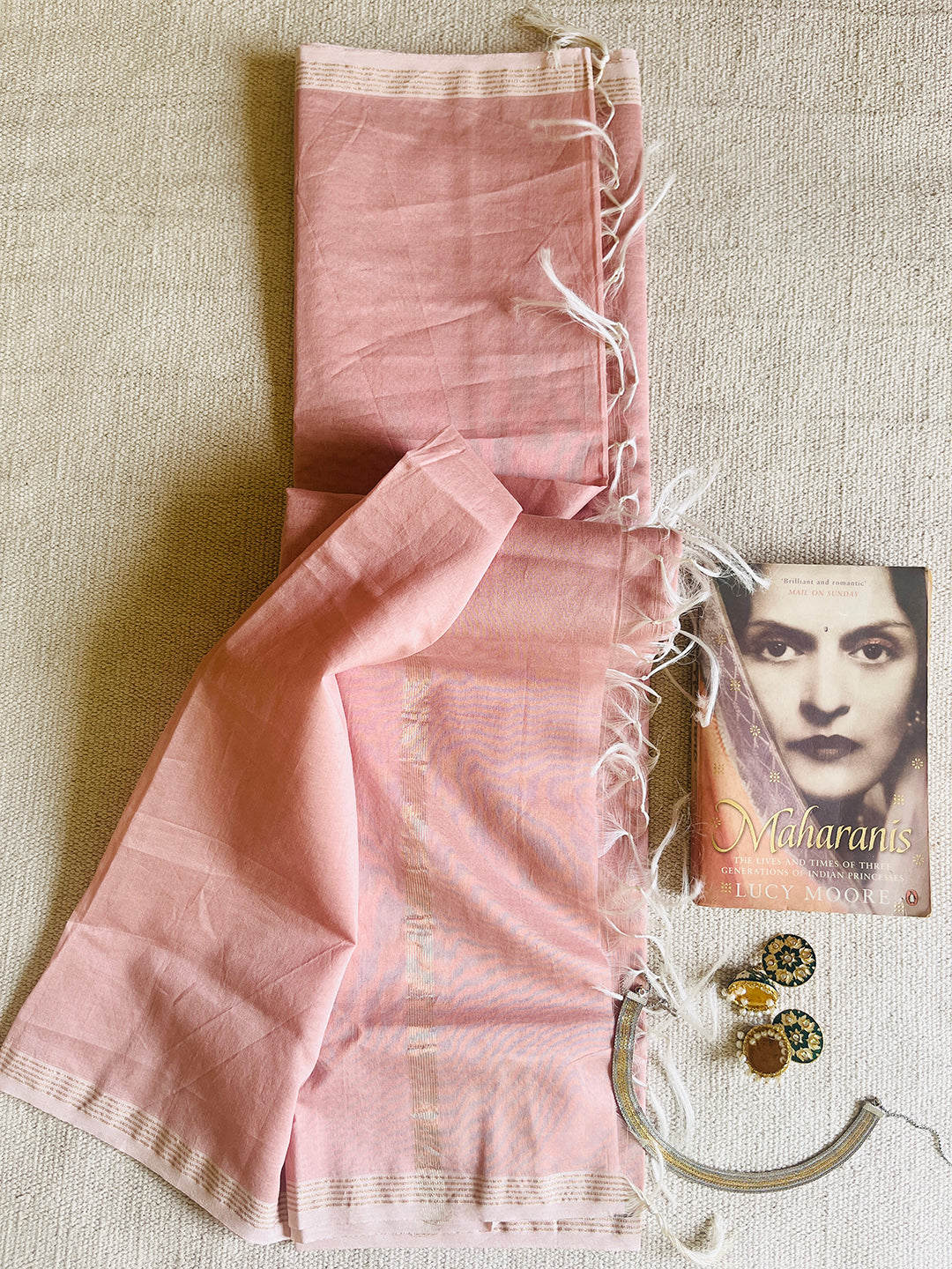 CHANDERI CROSS-YARN-DYED DUPATTA-MUTED PEACH