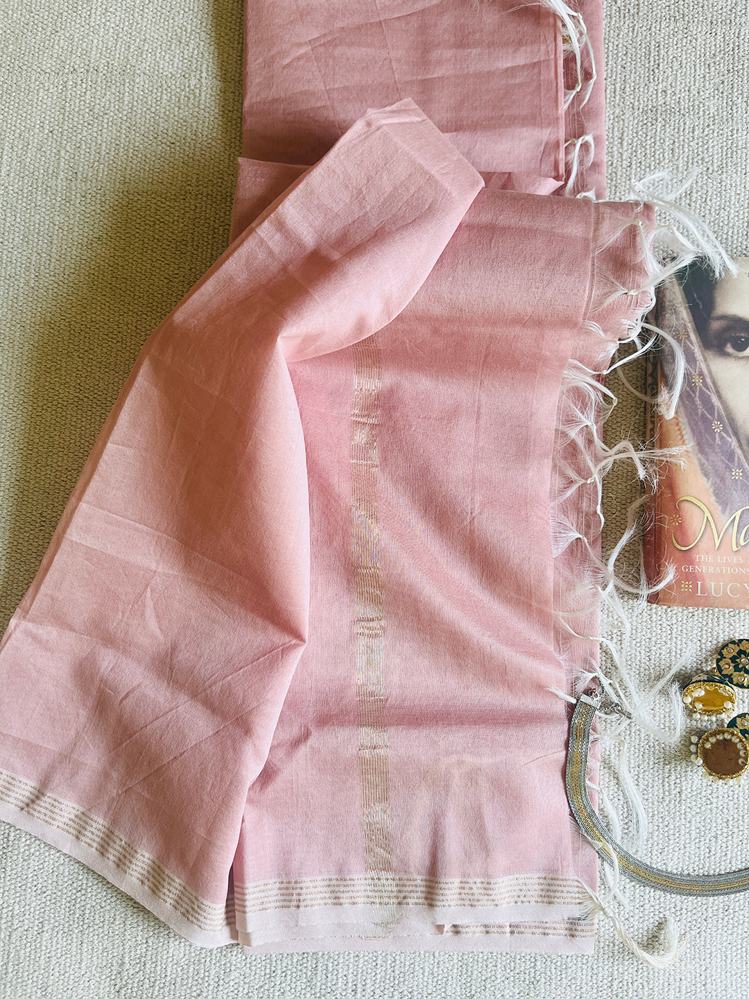 CHANDERI CROSS-YARN-DYED DUPATTA-MUTED PEACH