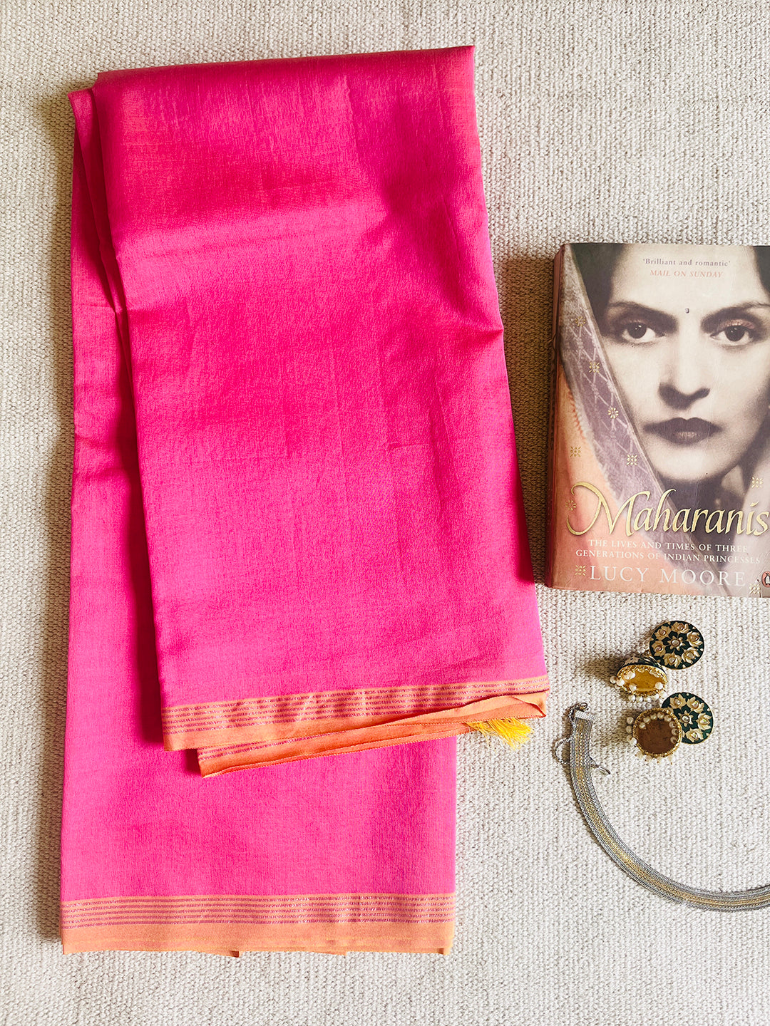 CHANDERI CROSS-YARN-DYED DUPATTA-ROUGE