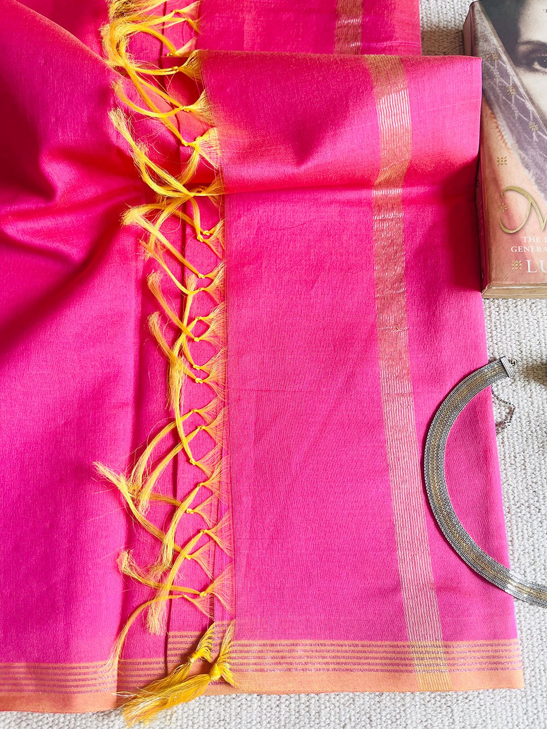 CHANDERI CROSS-YARN-DYED DUPATTA-ROUGE