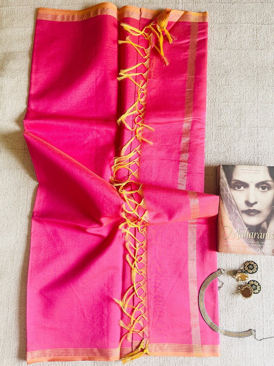 CHANDERI CROSS-YARN-DYED DUPATTA-ROUGE