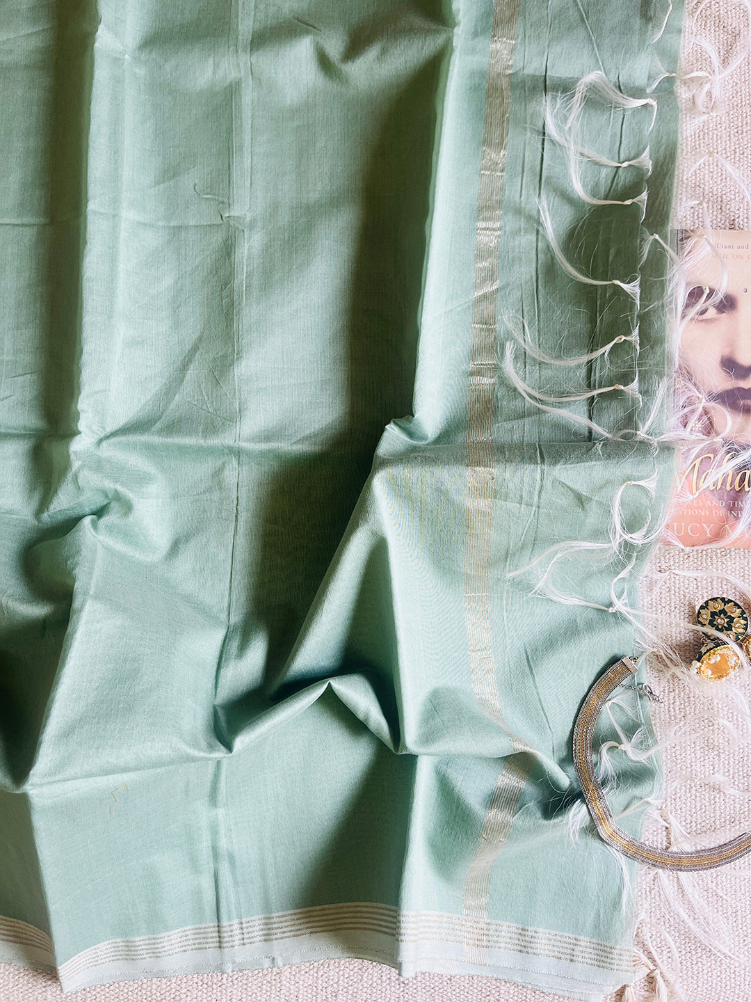 CHANDERI CROSS-YARN-DYED DUPATTA-MINT