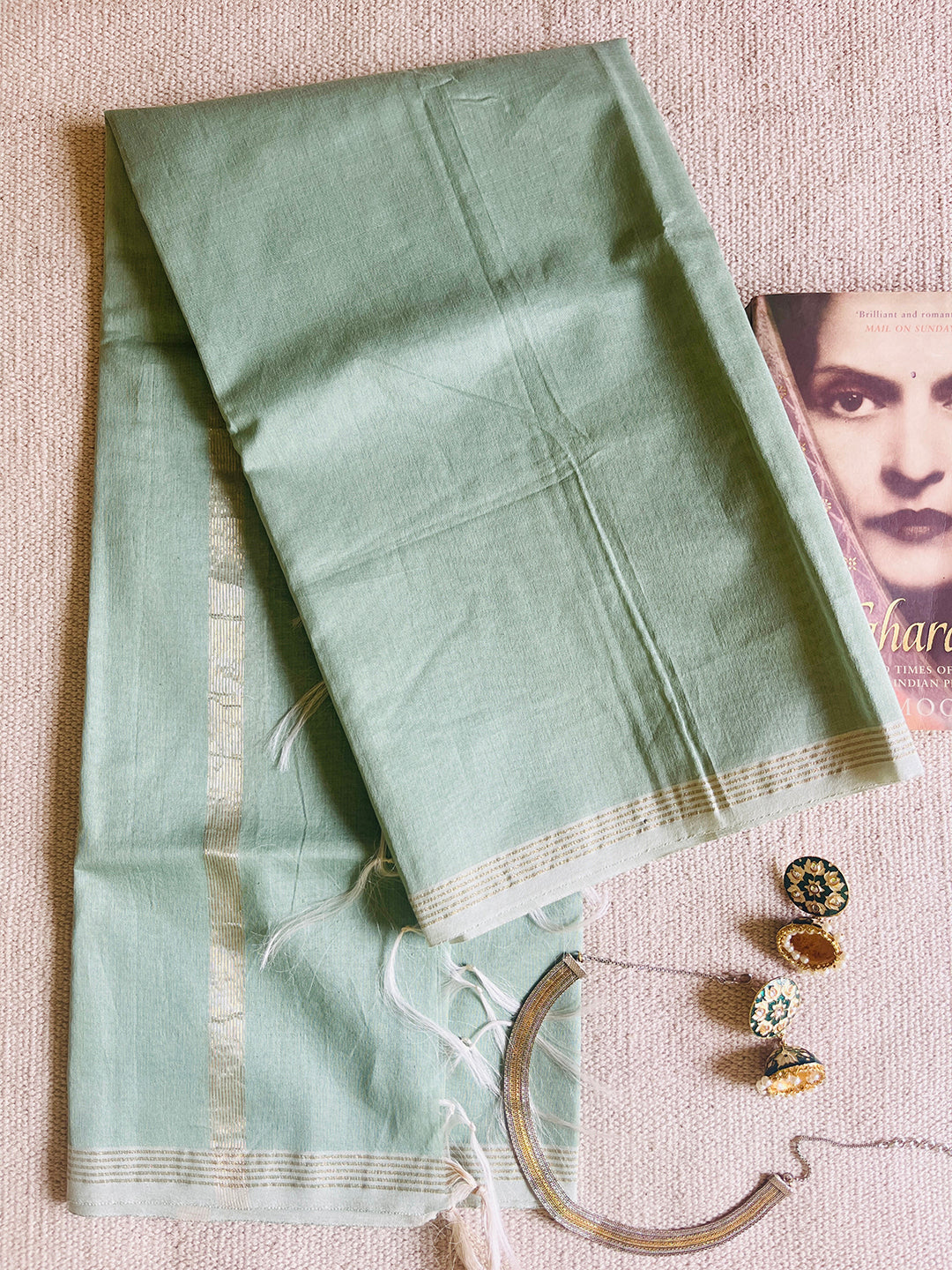 CHANDERI CROSS-YARN-DYED DUPATTA-MINT