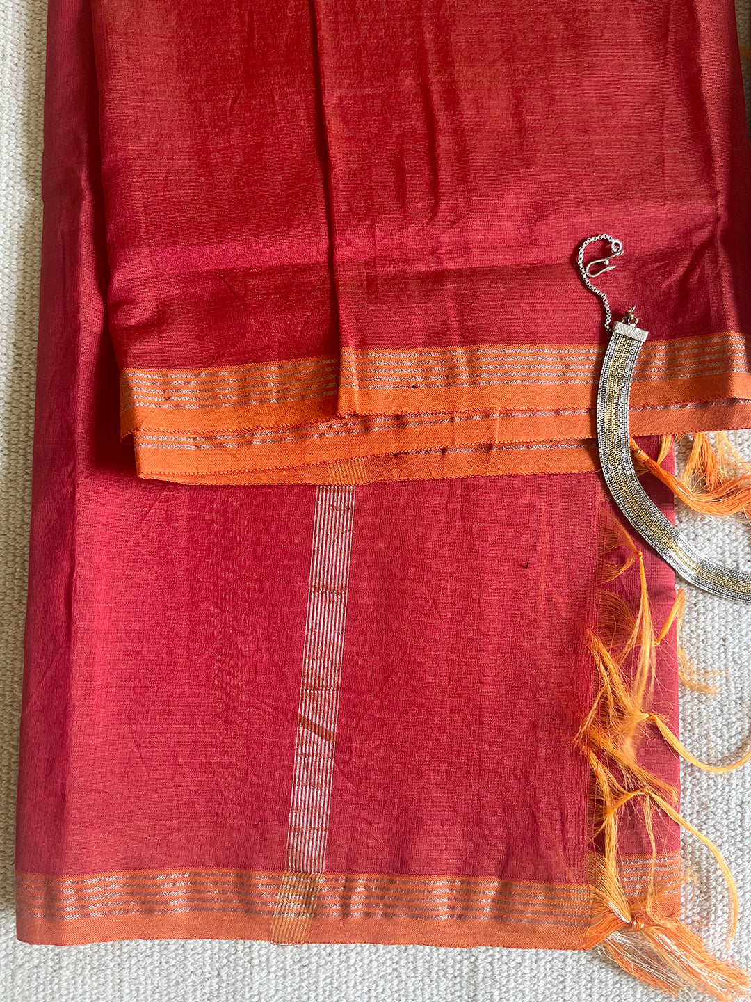 CHANDERI CROSS-YARN-DYED DUPATTA-CRANBERRY
