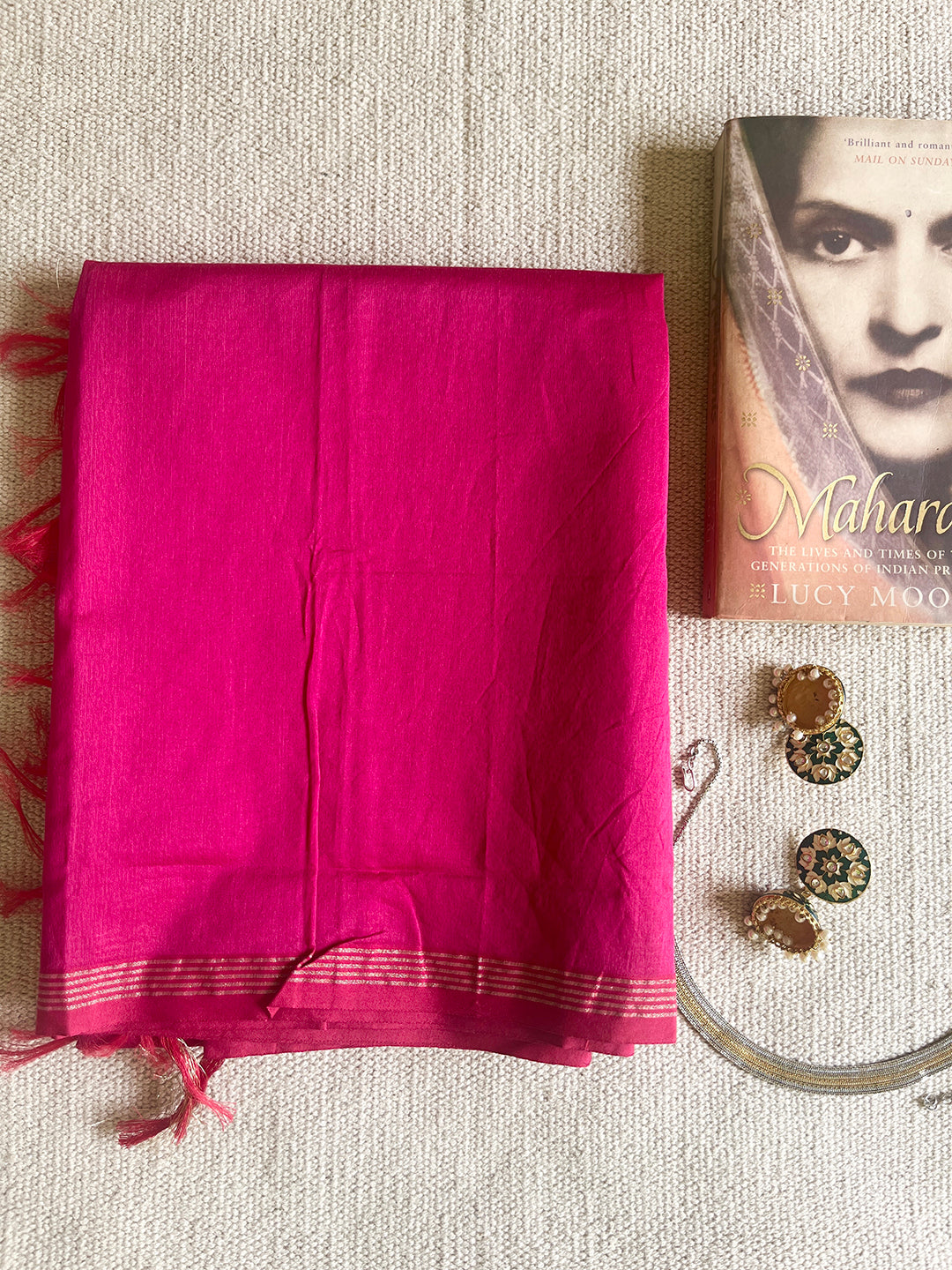 CHANDERI CROSS-YARN-DYED DUPATTA- ROYAL FUCHSIA