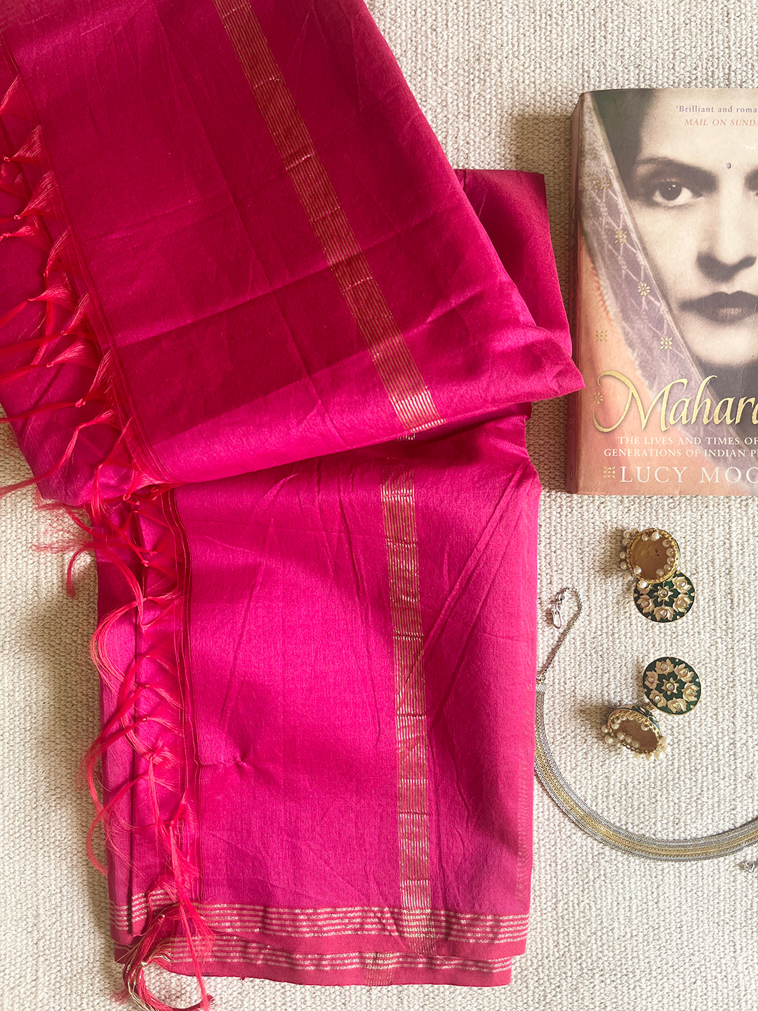 CHANDERI CROSS-YARN-DYED DUPATTA- ROYAL FUCHSIA