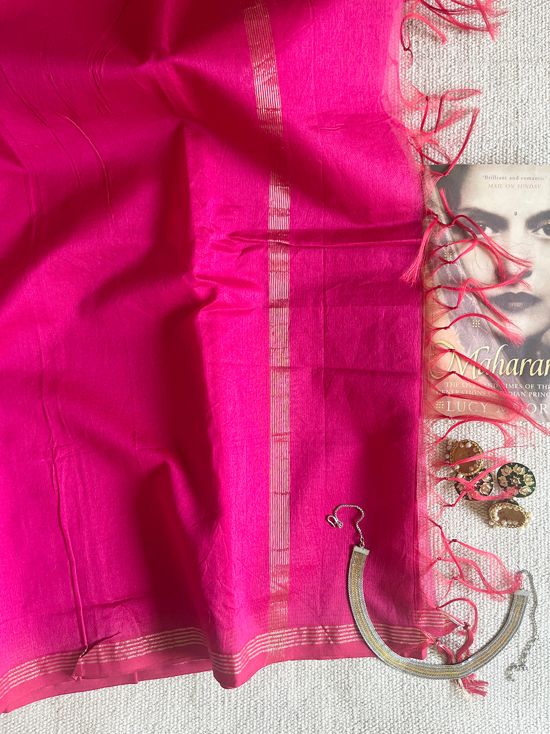 CHANDERI CROSS-YARN-DYED DUPATTA- ROYAL FUCHSIA