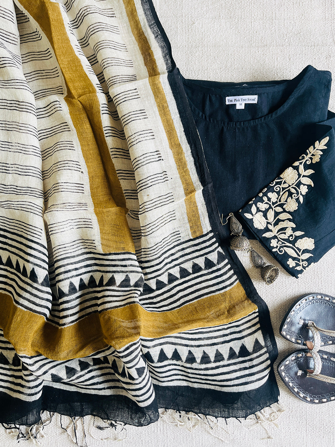 "IN HER MOMENT" HANDCRAFTED LINEN DUPATTA