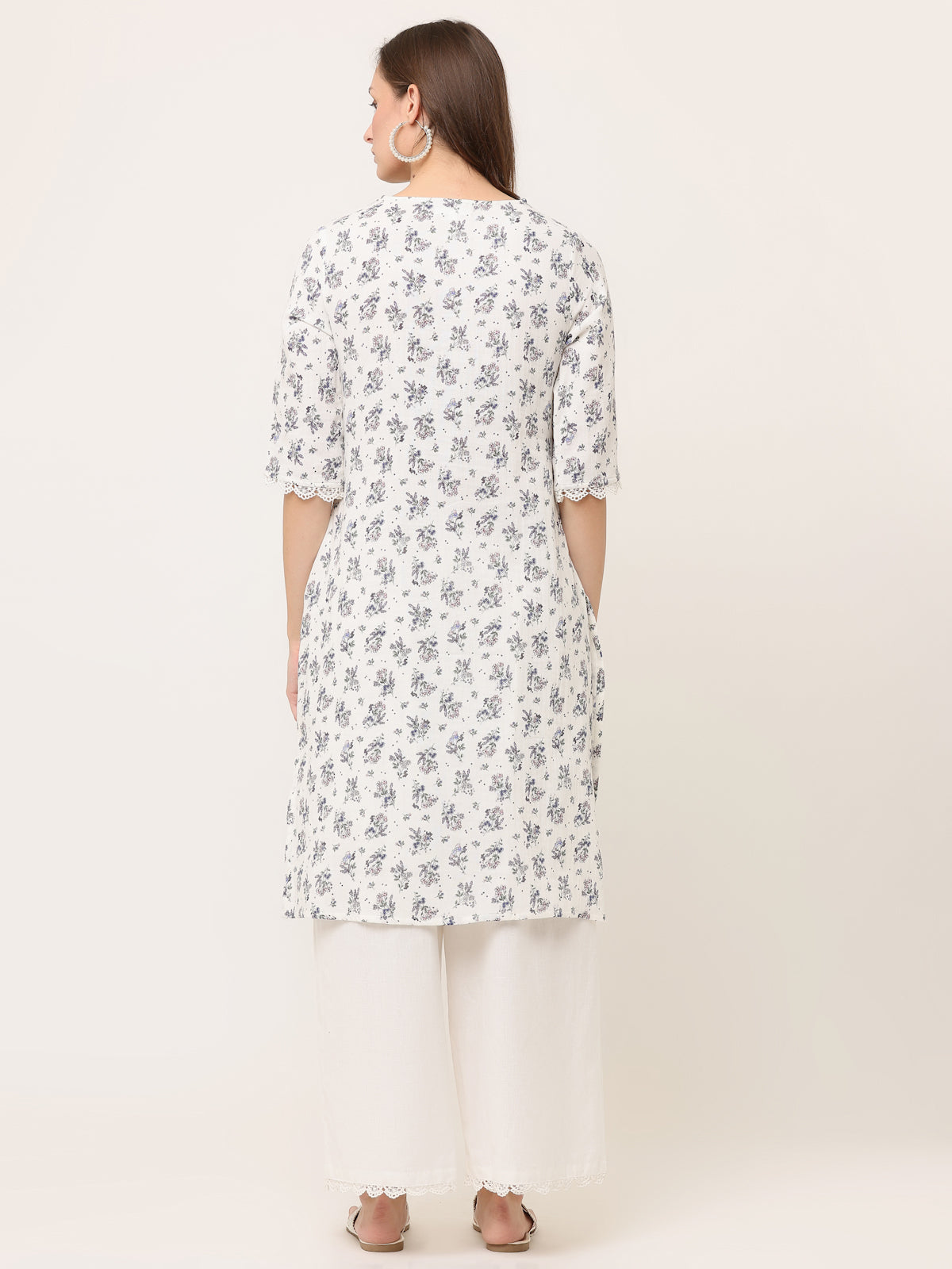 OFF-WHITE FLORAL PRINT KURTA