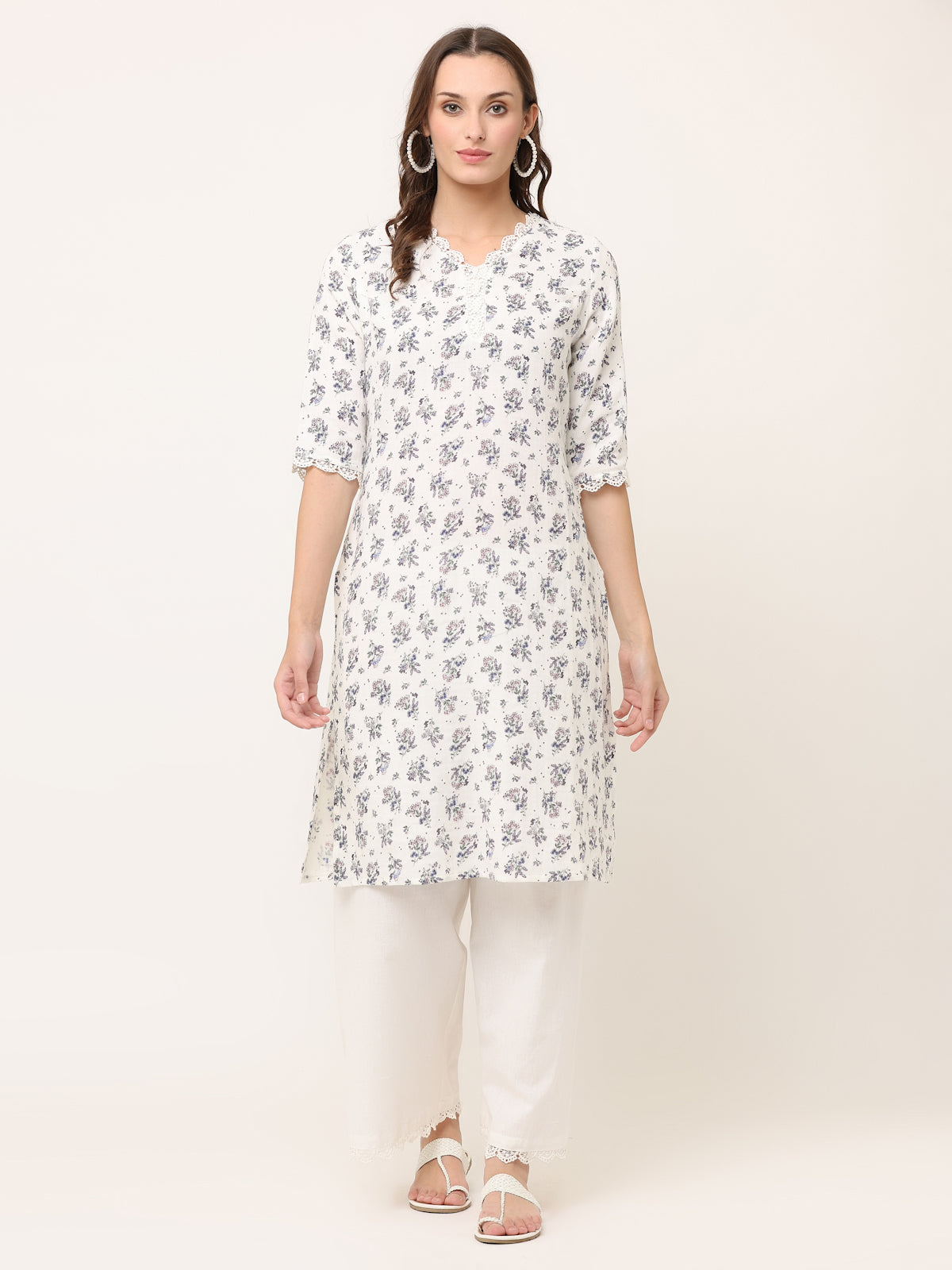 OFF-WHITE FLORAL PRINT KURTA