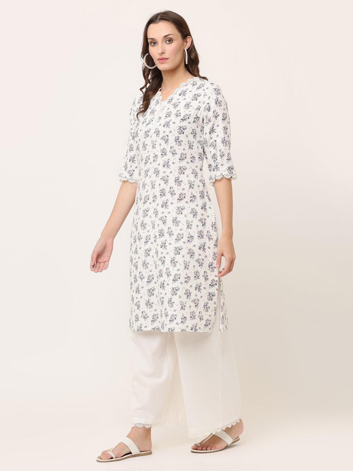 OFF-WHITE FLORAL PRINT KURTA