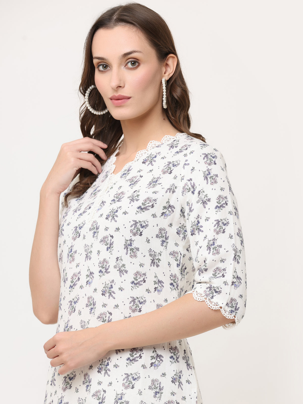 OFF-WHITE FLORAL PRINT KURTA