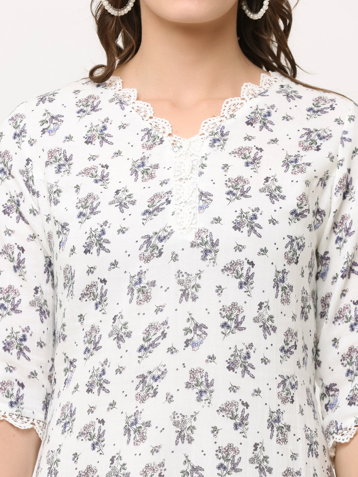 OFF-WHITE FLORAL PRINT KURTA