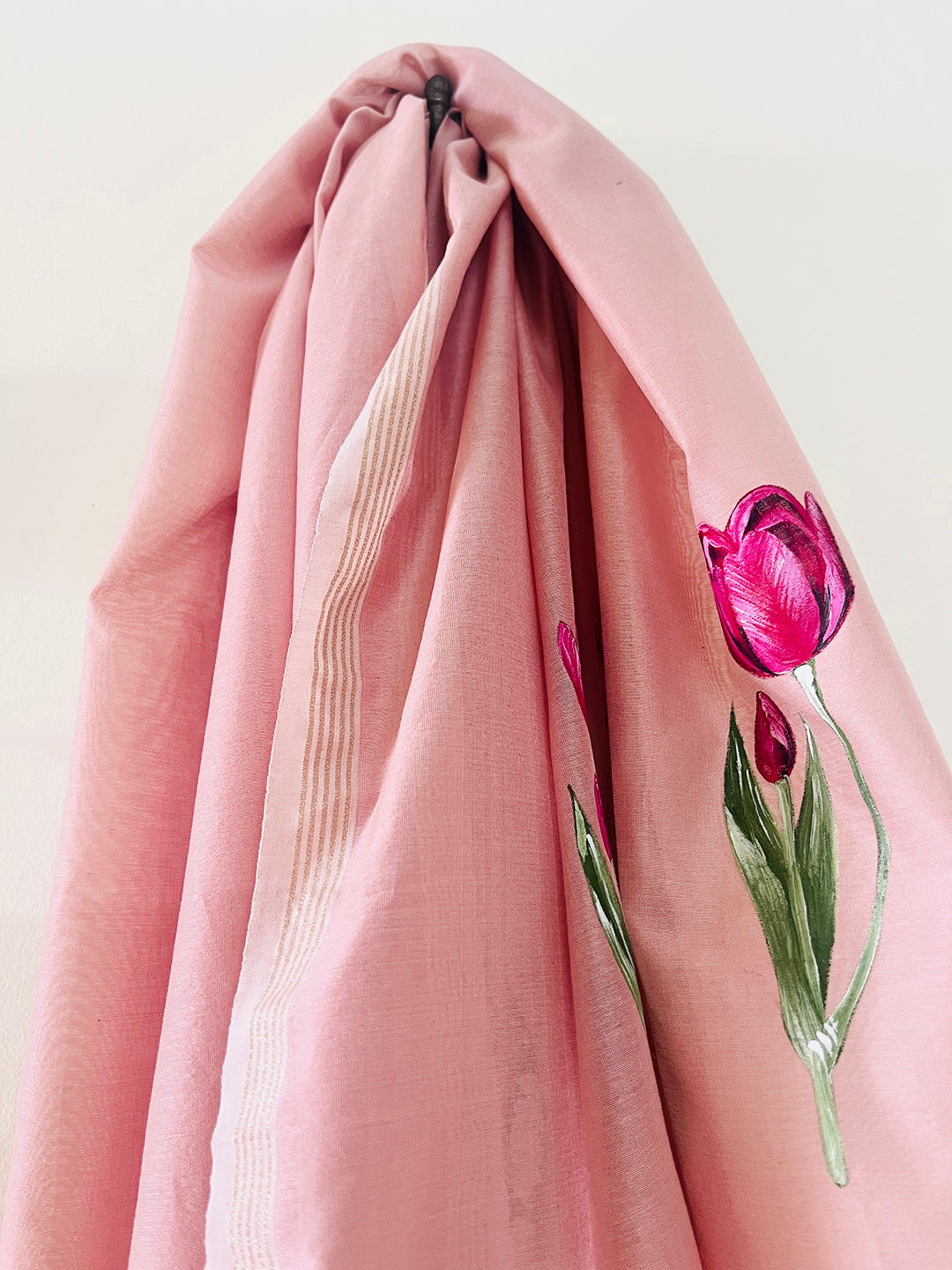 EXCLUSIVE- "MY TULIP GARDEN" HAND PAINTED CHANDERI SILK DUPATTA